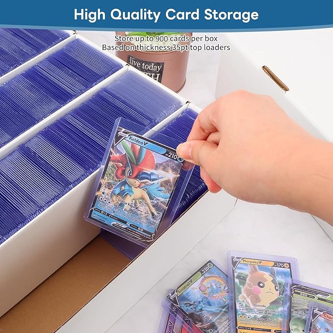 6 Pack Card Storage Box, 3700 Count Trading Card Storage Box White Sports Storage Card Box Organizer Sorting Tray Cards Sleeve Cases Box for Storing Protecting and Organizing Soccer Cards