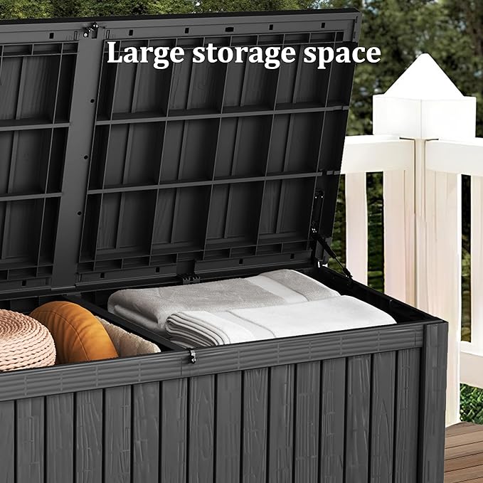 TARKARI 180 Gallon Lockable Resin Deck Box, Waterproof & UV-Resistant Outdoor Storage Box for Outdoor Cushion Storage, Garden Tools & Pool Accessories Storage, Black