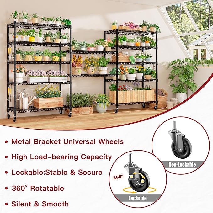 PrimeZone 6 Tier Wire Shelving with Wheels 78''H 1500lbs Storage Shelves NSF Certified Heavy Duty Steel Metal Shelf Adjustable Rolling Rack Kitchen Garage Closet Pantry Laundry 78''HX36''WX18''D 2Pcs