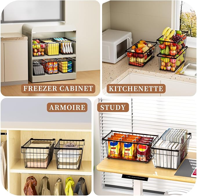 Enhanced Leak-Proof Bottom - Freezer Organizer Bins ，4 Pack Stackable Deep Freezer Organizer Bins for 7 Cu.FT Small Chest Freezer，Easy Get Bottom Foods without Digging