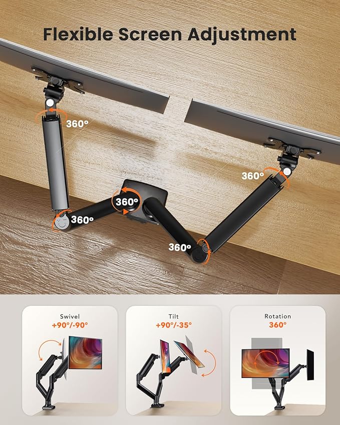ErGear Dual Monitor Stand up to 32 inches Screen, Load-Bearing Max 22 lbs Each Arm, Adjustable Dual Monitor Mount, Sturdy Steel vesa Monitor Mount with Stable VESA 75x75 100x100mm
