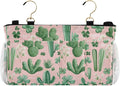 Floral Pink Cacti and Clovers Bedside Caddy for Dorm Bed Bedside Hanging Caddy Bag Iron Frame Storage Organizer Pocket for Bunk Home College Hospital Beds 2 Hooks