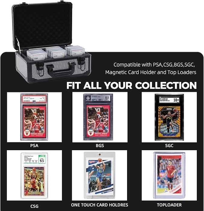 Graded Card Storage Box; Durable Sports, PSA Card Storage Case- Trading Card Storage Box - PSA Slab Case For Top Loaders (CARBON FIBER, 14.17x11.2x7 inches)