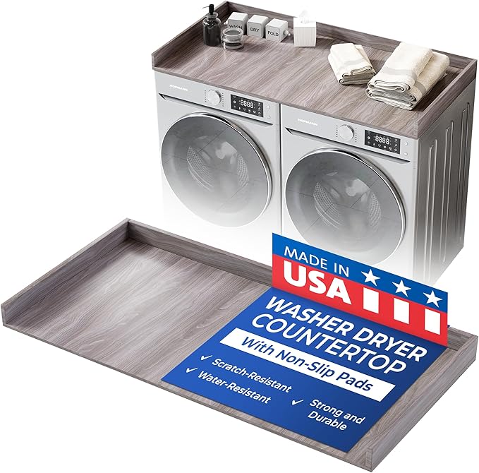 OfficeSimpli Large Washer Dryer Countertop 30 x 58 - Made in USA - Heavy-Duty Laundry Countertop Over Washer and Dryer, Laundry Room Countertop Organization Solution with Non-Slip Pads, Iconic Maple