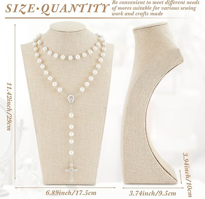 Kigley 6 Pcs Linen Necklace Display Bust Jewelry Holder Necklace Retail Mannequin Display Stand for Jewelry Selling Vendors Shows (11.4 x 6.9 Inch)