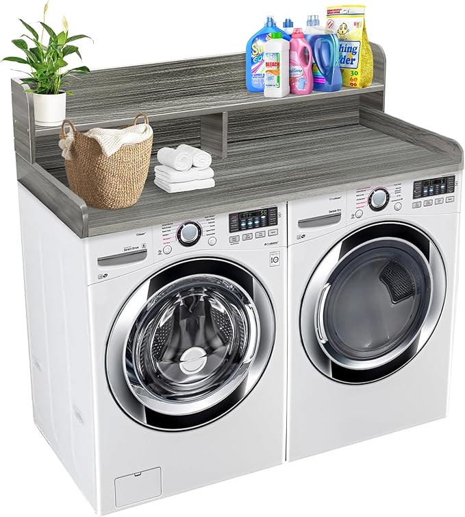 Royxen Laundry Countertop with Storage Universal Fit, Washer and Dryer Countertop with Shelf, Laundry Room Storage, 2-Tier Shelf (Eucalyptus)
