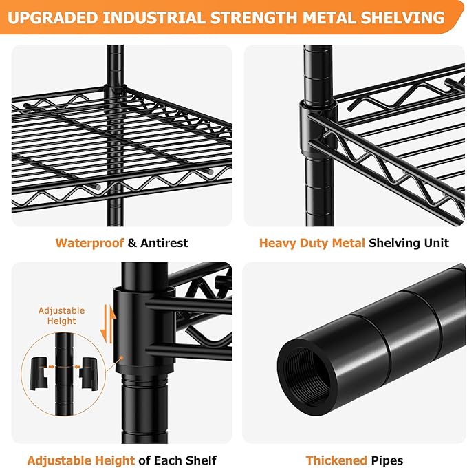 Storage Shelves Heavy Duty, 2 PCS 48" L x 20" W x 72" H Garage Wire Shelving Unit Loads 2000LBS, 5-Tier Adjustable Metal Industrial Utility Shelf Rack for Kitchen, Laundry Room, Warehouse, Basement