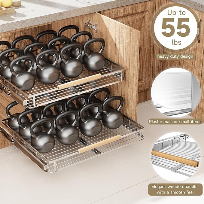 1 Pack Expandable Pull Out Cabinet Organizer，Side Mounting 11.8~18"x17.3"Cabinet Pull Out Shelves, Expandable Slide Out Spice Rack for Kitchen Bathroom Office