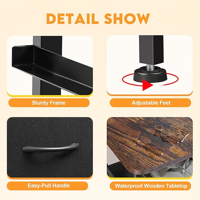 Curved Profile Dresser for Bedroom, Chest of Drawers, 7 Storage Drawers Organizer Unit, Brown Dresser with Fabric Bins for Closet, Living Room, Kid Room (Black and Rustic Brown)