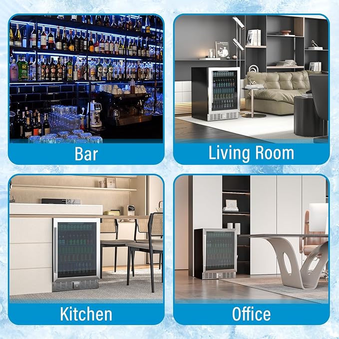 5.3 Cu Ft/166 Can Mini Fridge, Freestanding 24 Inch Beverage Refrigerator with Glass Front Door for Soda, Beer Under Counter Drink Refrigerator with Adjustable Shelves(Silver)