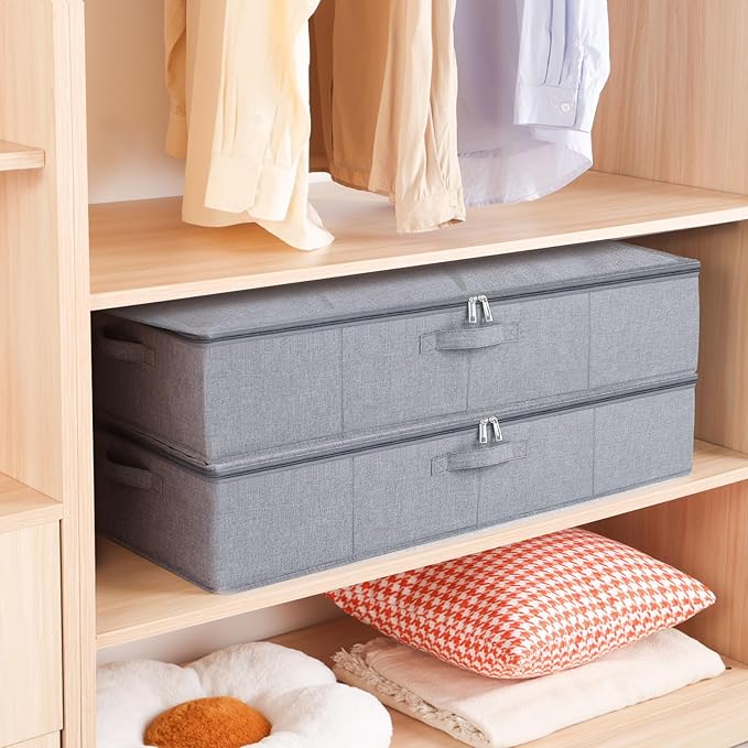Underbed Storage Organizers, 31.5 x 15.7 x 5.9 Inch Container Bags with Lids, Storage Boxes With Handles for Blanket, Pillows, Shoes, Grey, 3 Pack