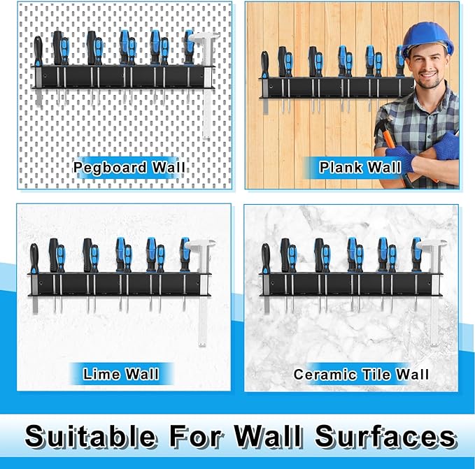 Screwdriver Organizer Wall Mount,Heavy Duty Metal Utility Storage Rack for Screwdrivers Calipers Small Tools,Screw Driver Holder Suitable Garages Homes Workshops Sheds(1PC)