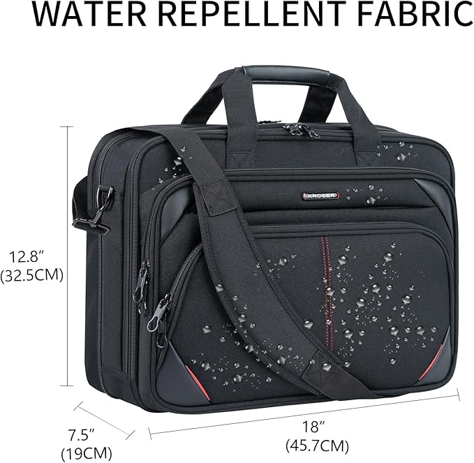 KROSER Laptop Bag 17.3 Inch Premium Laptop Briefcase, Expandable Water Repellent Laptop Shoulder Messenger Bag Durable Computer Case for Business/Travel/Men/Women (Black/Red)