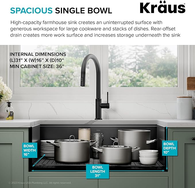 KRAUS Kore Workstation 33-inch Farmhouse Modern Flat Apron Front 16 Gauge Black Stainless Steel Single Bowl Kitchen Sink in PVD Gunmetal Finish with Accessories, KWF410-33/PGM
