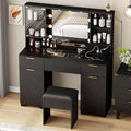 ONME 47.2" Fluted Makeup Vanity Desk with Mirror and Lights, Vanity with Chair, Modern Glass Top, Drawers & Adjustable Shelves, Dressing Table Set for Bedroom or Apartment