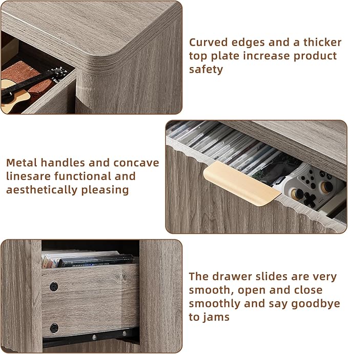 LEYAOYAO Fluted 5 Drawers Dresser for Bedroom Set of 2, 34" Tall Modern Chest of Drawers with Metal Handle, Curved Profile Design,Grey Wood Drawer Organizer for Bedroom, Living Room, Hallway