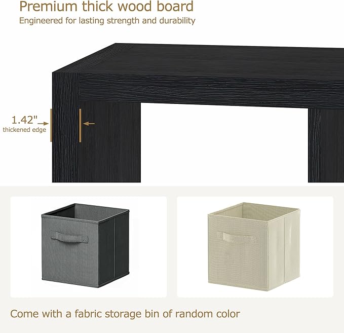 6 Cube Organizer, Cube Storage Organizer with Fabric Bin, Cube Storage Shelf for Bedroom, Living Room, Office, Modular Bookshelf Organizer for Books, Closet, Black