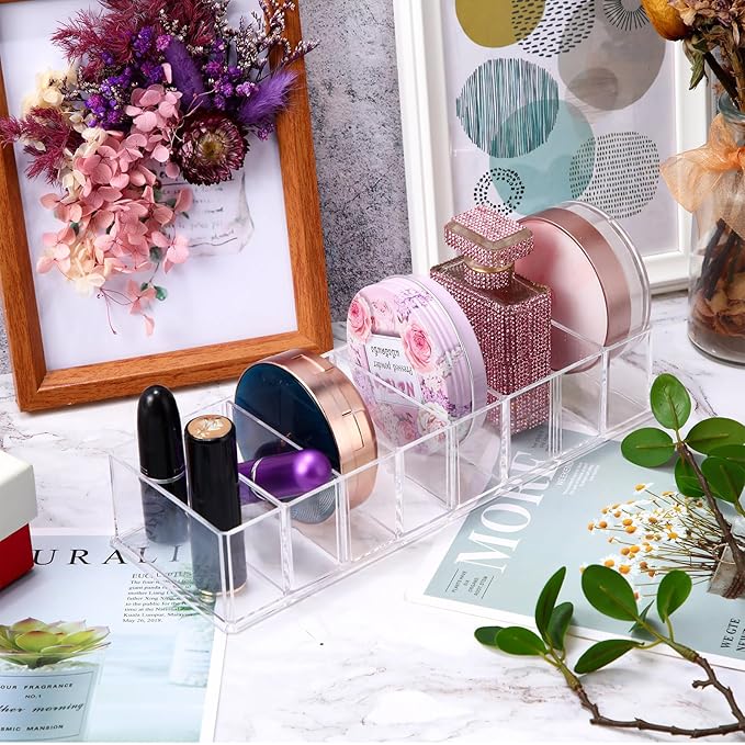 Tuanse 4 Pcs Acrylic Makeup Compact Organizer Detachable 8 Spaces Clear Vanity Drawer Organizer Eyeshadow Palette Storage for Lipstick Highlighter, Skincare Cosmetic Display Cases for Bathroom
