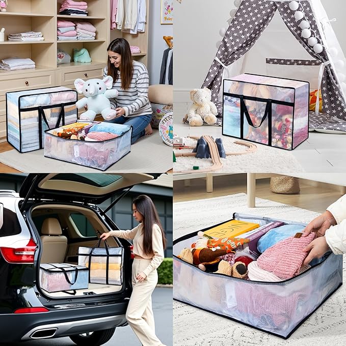 6 Pack Clear Blanket Storage Bags with Zipper, Vinyl Foldable Moving Bags Closet Organizers and Storage Containers for Bedding, Blankets, Comforters, Clothing, Toys, Quilt, Duvet, 40L