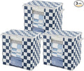 Navy Blue Checkered Clothes Storage Bins, 100L Large Blanket Storage Bags 3 Pack, Closet Organizers and Storage Containers for Comforters, Bedding, Foldable Organizer with Handle