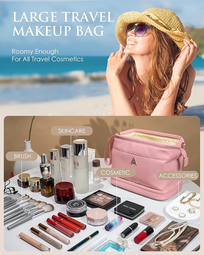 Gifts for 10 11 12 13 14 15 16 17 18 Year Old Girls, IMakeup Bags, Personalized Double Layer Cosmetic Bag with Makeup Brush Organizer, Gifts for Women Girlfriend Friends Female Mom Sister