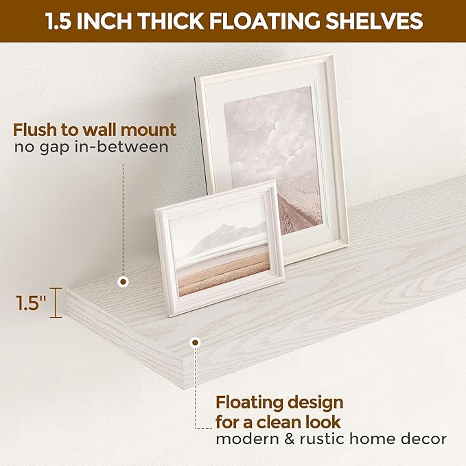 24 Inch Floating Shelves for Wall 2 Pack for Bedroom|Kitchen|Bathroom, Wall Mounted Rustic Wood Shelves, 9.3 Inch deep Floating Shelf with Invisible Brackets for Books|Storage|Decor,Brich