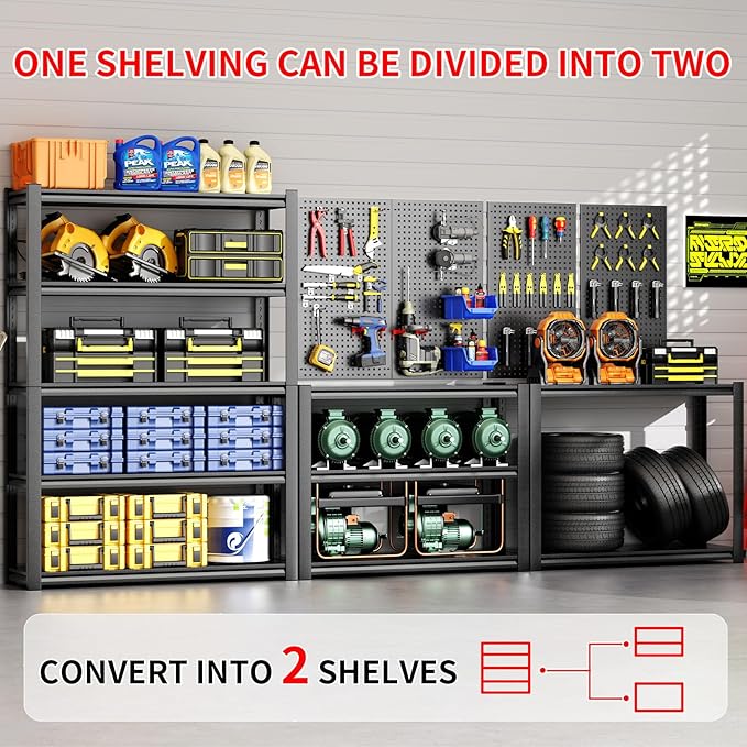 5 Tier Metal Shelving Unit,2800LBS Heavy Duty Garage Storage Shelves,Adjustable Storage Racks,Utility Shelf Industrial Storage Shelf for Garage,Basement,Shed 39.4" W x 18" D x 72" H