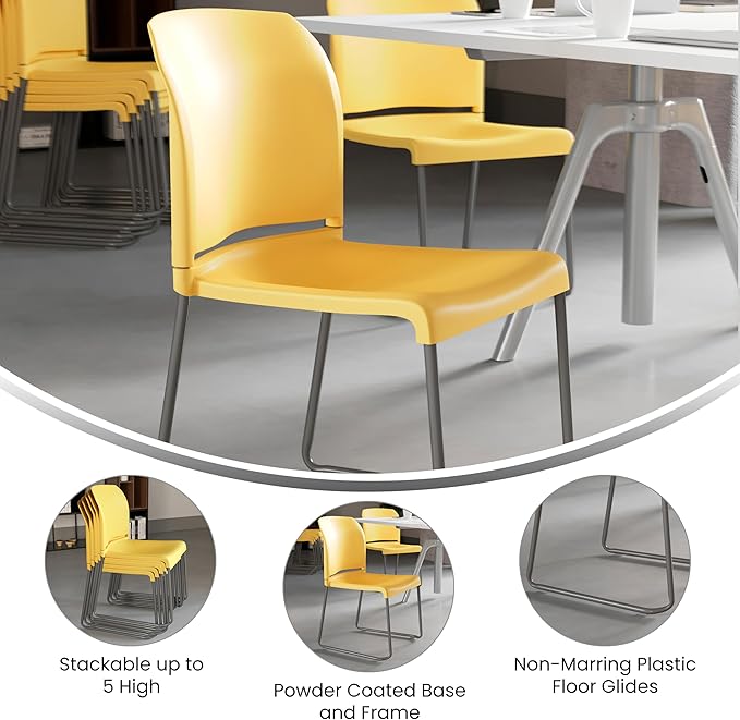 Flash Furniture HERCULES Series 880 lb. Capacity Yellow Full Back Contoured Stack Chair with Gray Powder Coated Sled Base