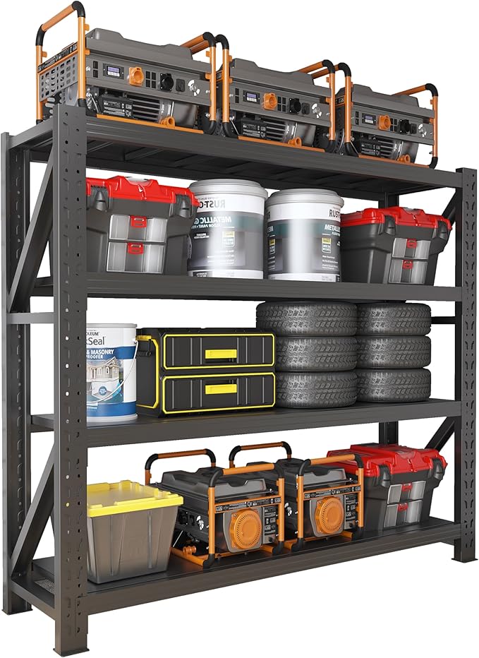 4000LBS Garage Shelving Heavy Duty, 42” W Storage Shelves, 4-Tier Adjustable Metal Storage Shelves, Steel Industrial Shelving Unit, Metal Shelving for Garage, Basement, Warehouse(Black, 41.5x20x79in)