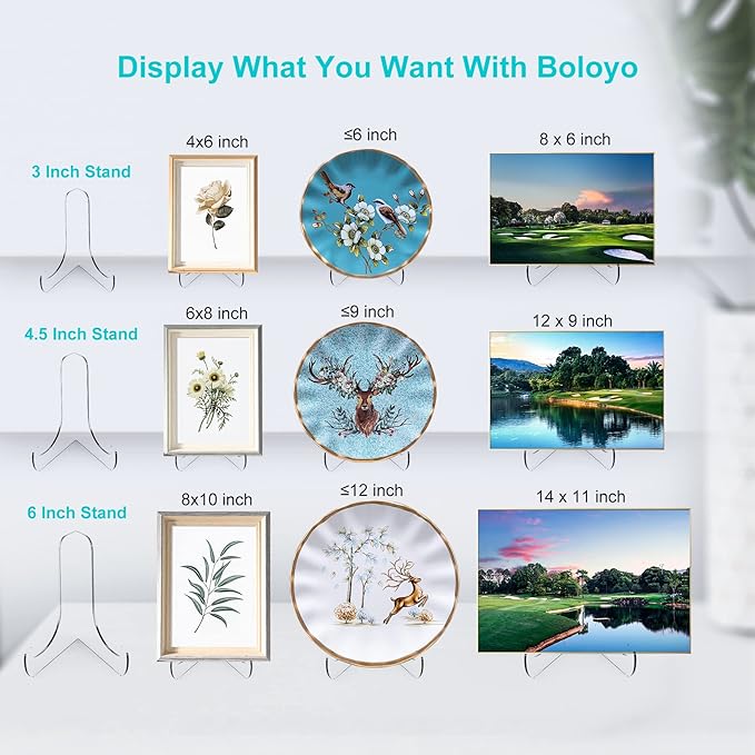 Boloyo 60-Degree Angle Acrylic Plate Display Stand , 3 Inch 5PC Clear Acrylic Display Holder Easel Base for Home Office Kitchen School Art Display