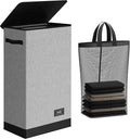 SOLEDI Slim Laundry Hamper with Lid, Narrow Laundry Basket with Removable Bags, Dirty Clothes Hamper with handle, Small Hamper perfect for Laundry room, Bathroom, Bedroom, Small spaces. 70L Grey