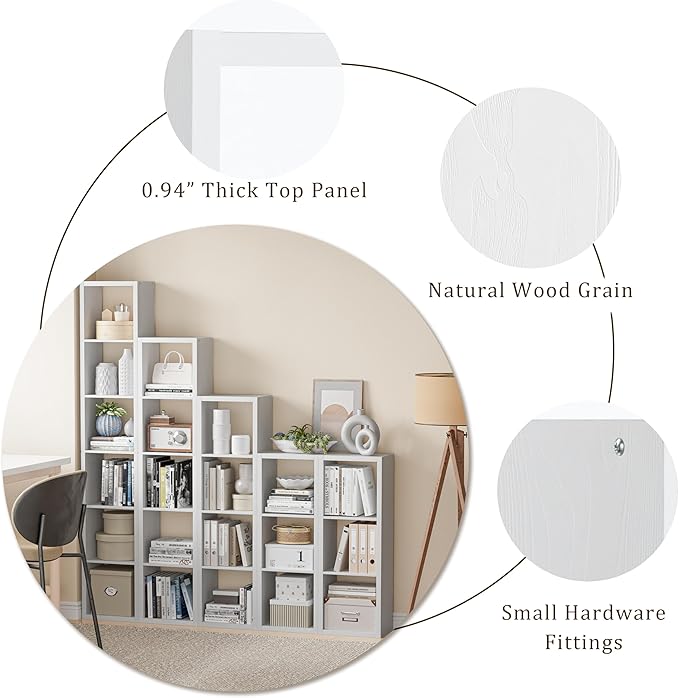 Tall Cube Storage Organizer Bookcase, 6 Tier 11 inch Open Back Cubical Shelf with Thickened Border, Display Bookshelf for Living Room, Home Office, Sturdy Room (White, 6 Cube,Vertical)