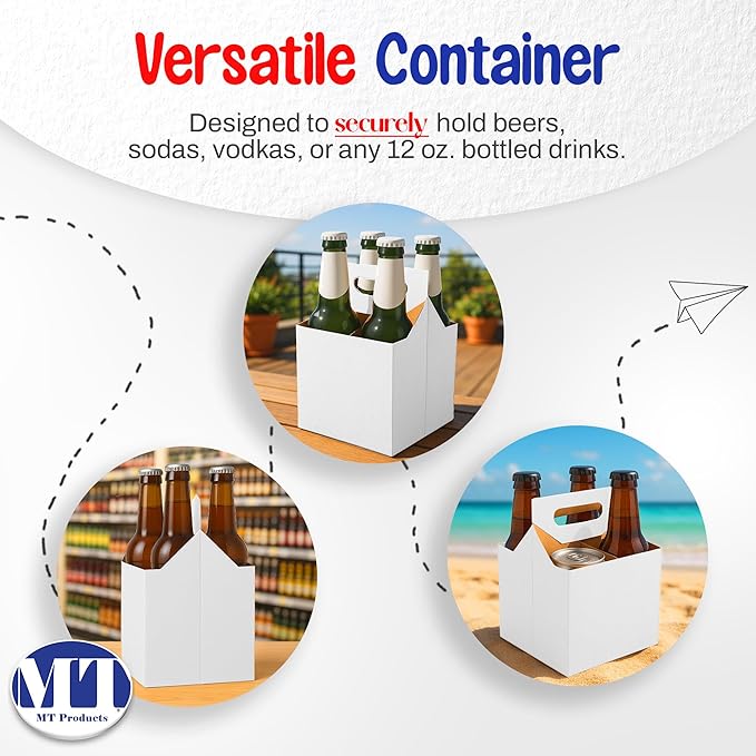 MT Products White 4 Bottle Holder 12 oz. - Corrugated Bottle Carrier for Transport (Pack of 10) - Made in USA