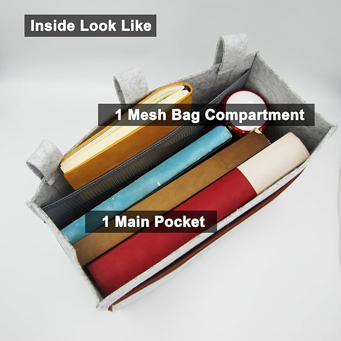 Bedside Caddy, Felt Bedside Storage Organizer, Hanging Storage Bag, Chair Organizer Caddy, Remote, Magazine, Drink Bottle Holder for Hospital, Dorm Bed, Baby Stuff, Office (Light Grey Small)