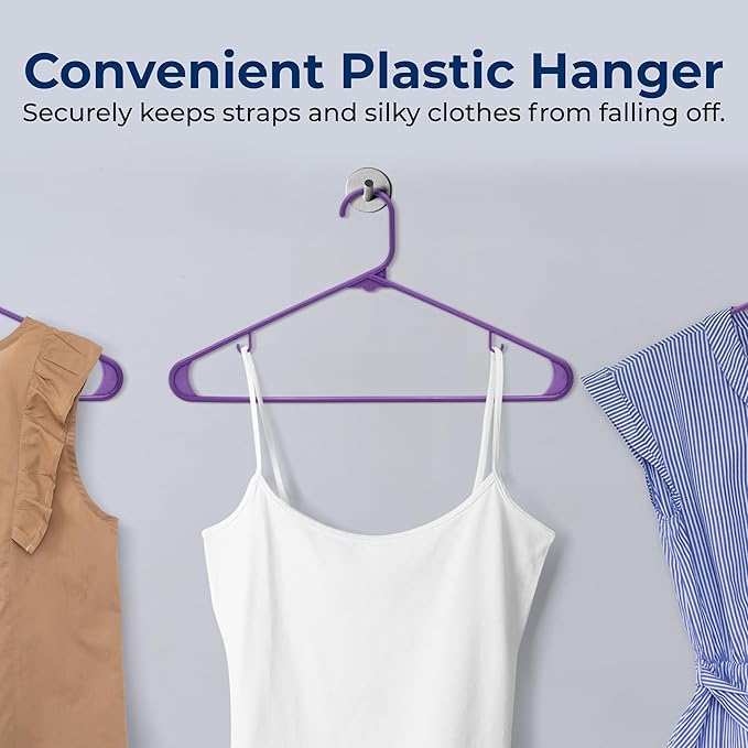 SereneLife 30 Pack Plastic Clothes Hangers – Ultra Lightweight Slim Non Slip Heavy Duty Closet Hanger Set for Coats Shirts Dresses Pants Durable Space Saving Wardrobe Organization (Purple)
