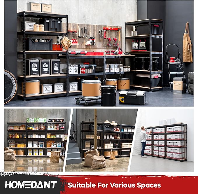 HOMEDANT 5-Tier Laminated Boltless Heavy Duty Metal Shelving Unit Adjustable Garage Storage Utility Rack Shelves Organization Multipurpose Shelf Warehouse Industrial (1, (L) 39.8" W, Black)