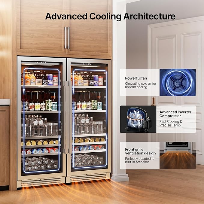 Ca'Lefort Beverage-Refrigerator 48 Inch, Tall Beverage Fridge Cellars Large Bar Drink Cabinet Built-in or Freestanding with Glass Door, Beer Cooler for Bottles and Cans Beer/Soda/Water/Wine