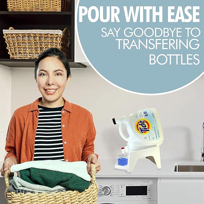 TidyFriend 2 Pack Laundry Detergent Dispenser with Tray, Laundry Soap Dispenser with Non-Slip Rubber Feet for Washing Room Organization, Easy Pour (White)