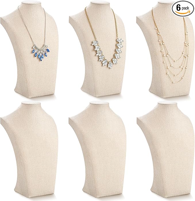 Kigley 6 Pcs Linen Necklace Display Bust Jewelry Holder Necklace Retail Mannequin Display Stand for Jewelry Selling Vendors Shows (13.4 x8.1 Inch)