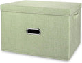 Large Linen Fabric Foldable Storage Bins with Removable Lid and Handles, Washable Storage Box Organizer Containers Baskets Cube with Cover for Bedroom,Office(Green, XXL)