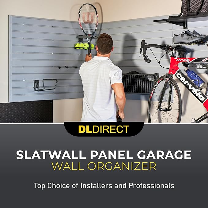 DLDIRECT 48" X 48" - Grey Slatwall Panel Garage Organizer: Heavy Duty Wall Mounted PVC Rack, Interlocking Slat Paneling for Garage Storage, Slotwall Board, Shelves System