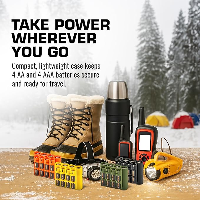 Storacell AA + AAA Combo Battery Storage Caddy and Dispenser (Pack of 2), Yellow, Holds 4 AA + 4 AAA Batteries (Not Included), Durable & Compact, The Original Battery Caddy, Made in USA