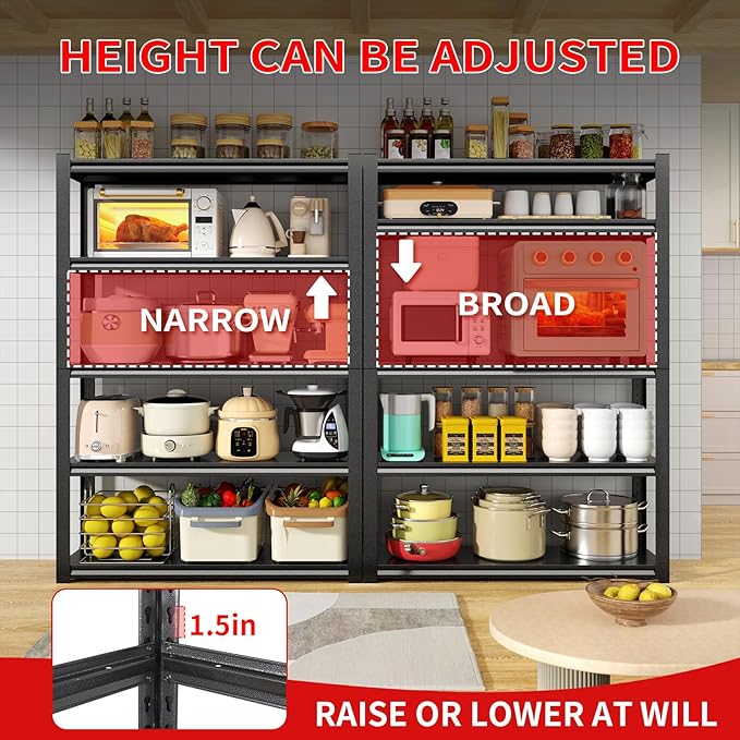 2800LBS Heavy Duty Garage Shelving, 47.2"W Adjustable Garage Storage Shelves, 5 Tier Industrial Utility Shelf Storage Racks, Metal Shlefs for Storage Shelving Units, 47.25"W x 19.7"D x 72"H