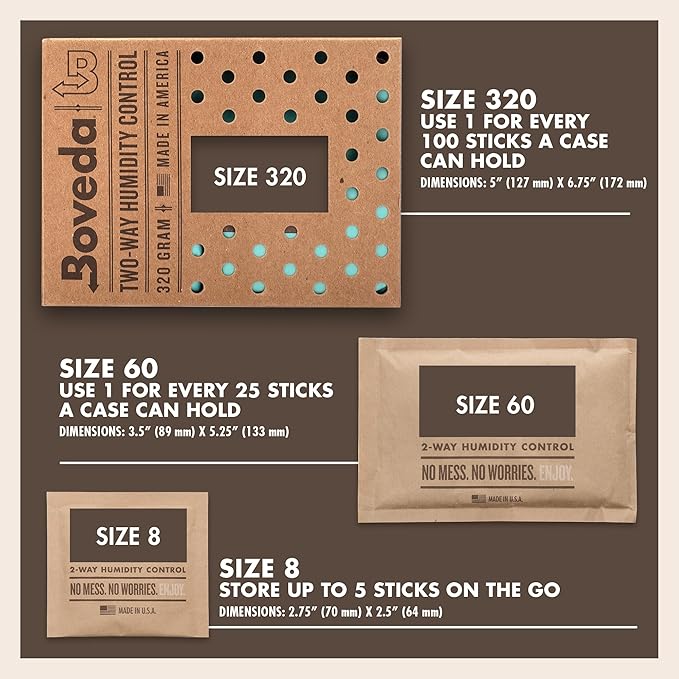 Boveda 65% Two-Way Humidity Control Packs For Aging & Long-Term Storage in Plastic & Wood Boxes – Size 60 – 12 Pack – Moisture Absorbers – Humidifier Packs – Individually Wrapped Hydration Packets