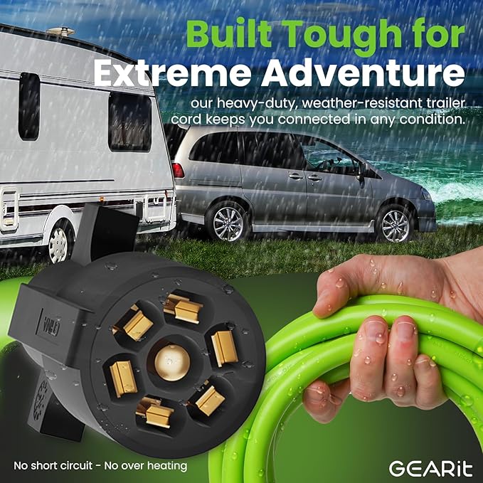 GEARit 7-Way Trailer Extension Cord (1 Foot) 7-Pin Trailer Plug Inline Cord Wire Harness Cable Double Prongs Connector for Gooseneck Hitch, Truck, Camper, RV - 1ft feet
