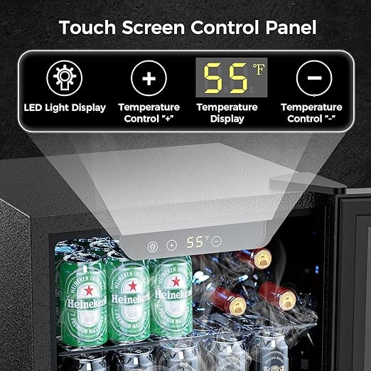 COWSAR 2.65 Cu.ft Wine Fridge, ETL Approved Beverage Refrigerator 95 Can Quiet Freestanding Mini Wine Cooler Clear Front Glass Door, Quiet Operation, Adjust Temperature for Home Bar, Drink Fridge