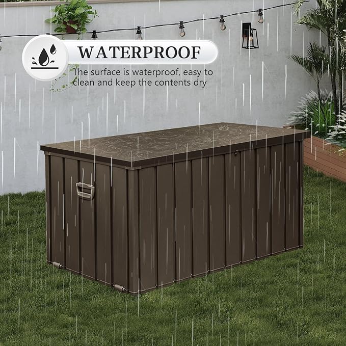 Domi 200 Gallon Metal Deck Box Waterproof, Outdoor Storage Box with Lock Wheels Side Handles Outside Storage Box for Patio Cushions, Shoes & Pool Tools