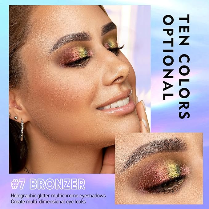 MAKI YIKA 5Pc Glitter Eyeshadow Liquid Multichrome Eyeshadows Long Lasting, Metallic Chameleon Eye Shadow Smudgeproof Holographic Eye Topper Glitters (#1+3+5+6+7)