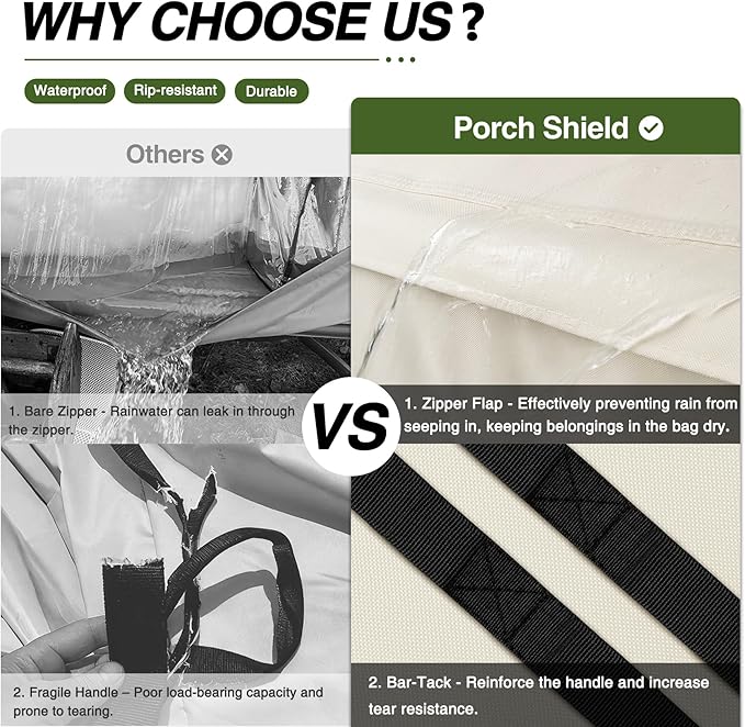 Porch Shield Outdoor Cushion Storage Bag 62 inch Waterproof Outside Storage Bags for Patio Furniture with Zippers and Handles