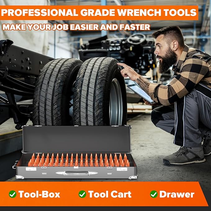 40PCS Modular Wrench Organizer Wrench Holder - Wrench Tool Organizers for Tool Drawer Storage, Wrench Storage Set with Metric & SAE Label, Wrench Rack Tool Gift for Professional Mechanics, Orange